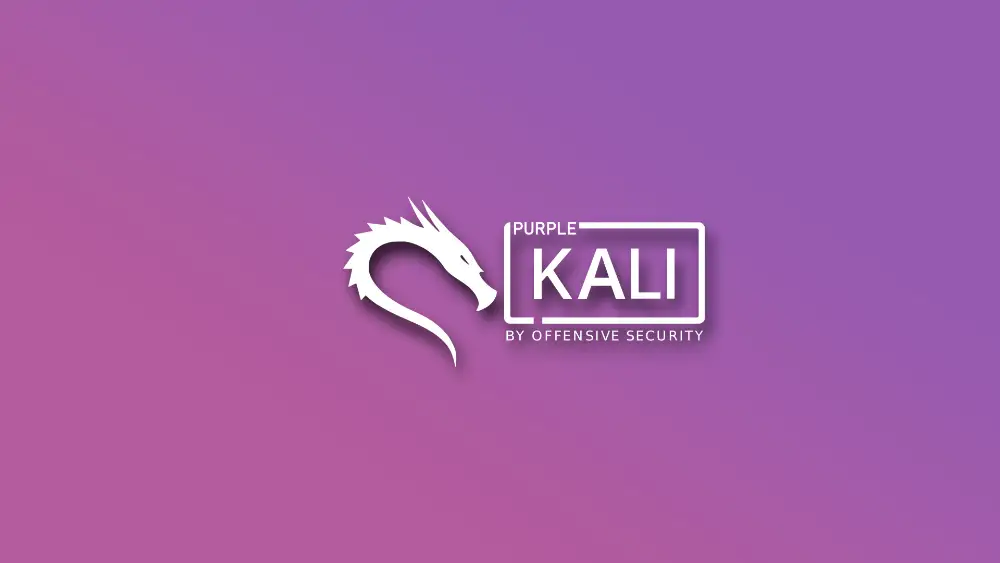 粉紫渐变背景中央是白色Kali Linux龙形标识与品牌文字