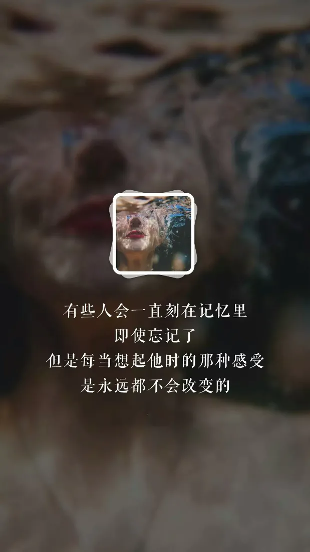 模糊棕调人像背景，居中带白框小头像，下方排布关于记忆的情感文字。