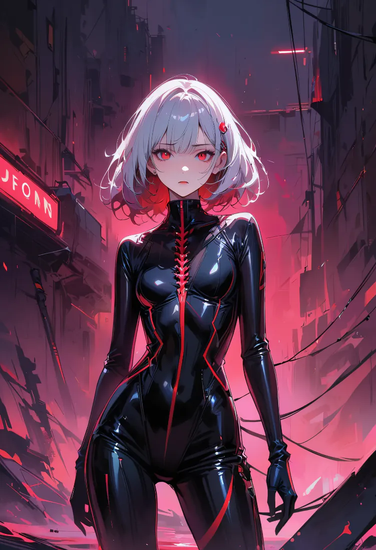 《AI》手机壁纸-美女背景-紧身衣-红眼睛「哲风壁纸」