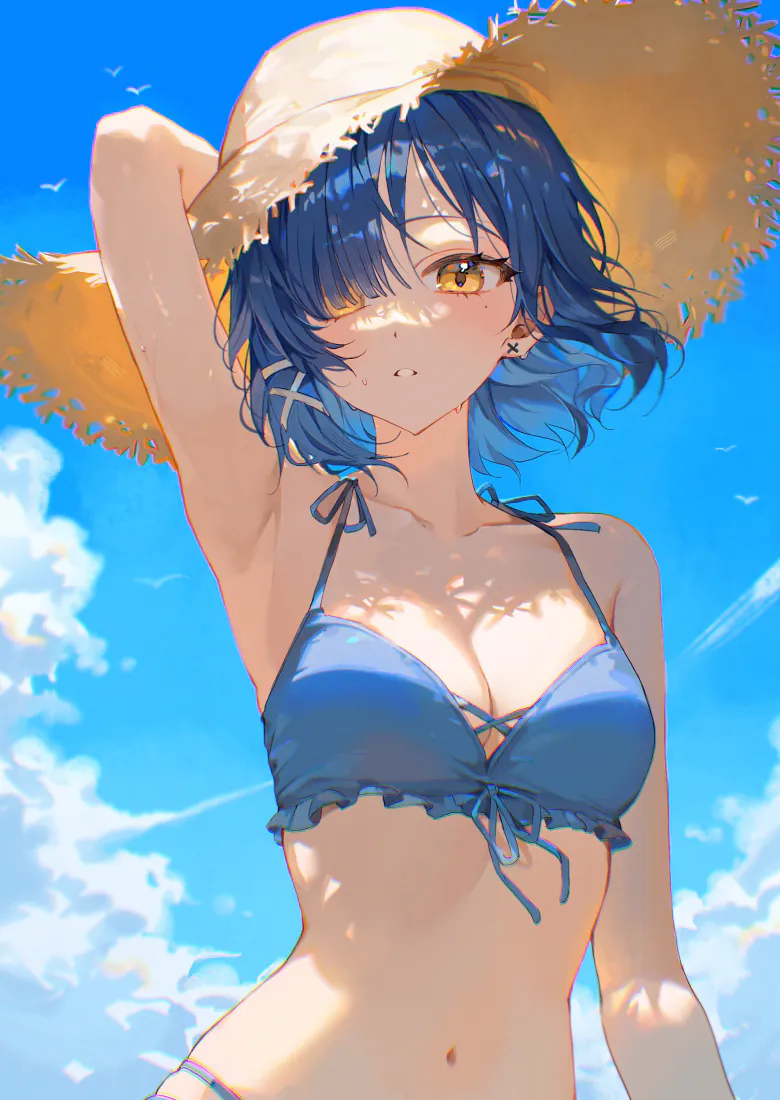 4k草帽壁纸 - 蓝天 - 白云 - 夏日「哲风壁纸」