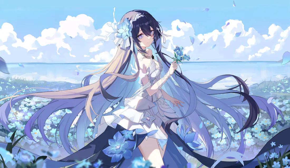 5k希儿壁纸｜海边花田少女背景图片 - 清新治愈「哲风壁纸」