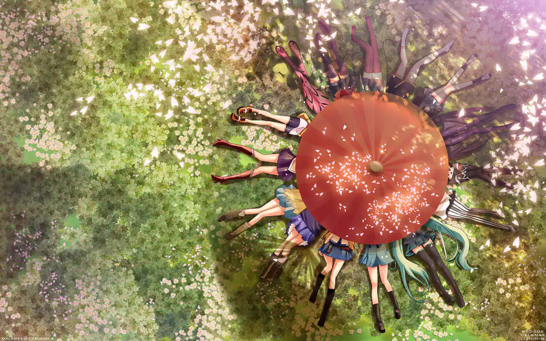 2k伞下少女壁纸｜春日樱花草地背景图片 - 清新治愈「哲风壁纸」