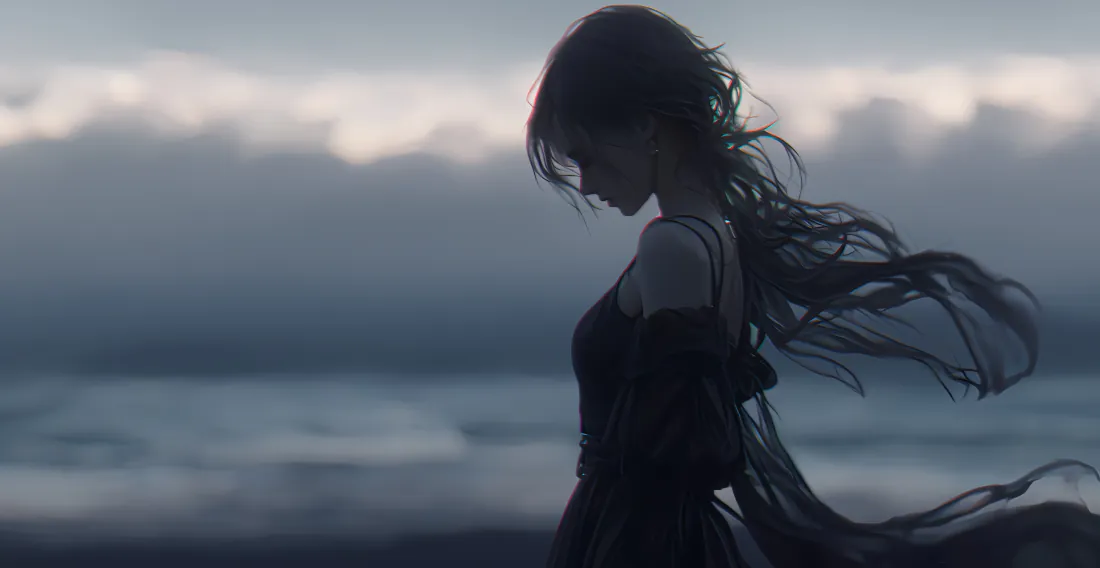 5k海边少女壁纸 - 氛围感背景图「哲风壁纸」