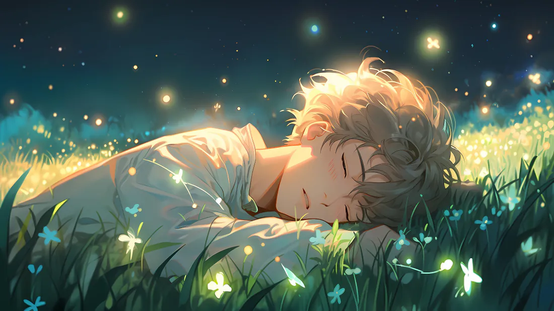 4k男孩壁纸｜夏夜草坪萤火背景图片 - 治愈梦幻「哲风壁纸」