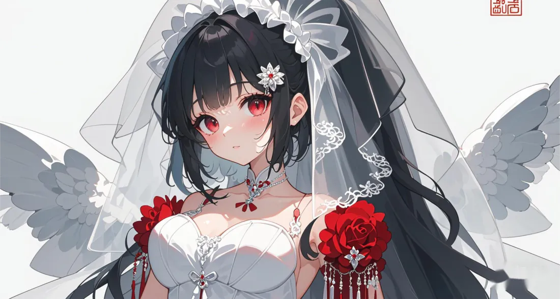 2k黑长直新娘动漫美女壁纸｜唯美婚纱背景图片「哲风壁纸」