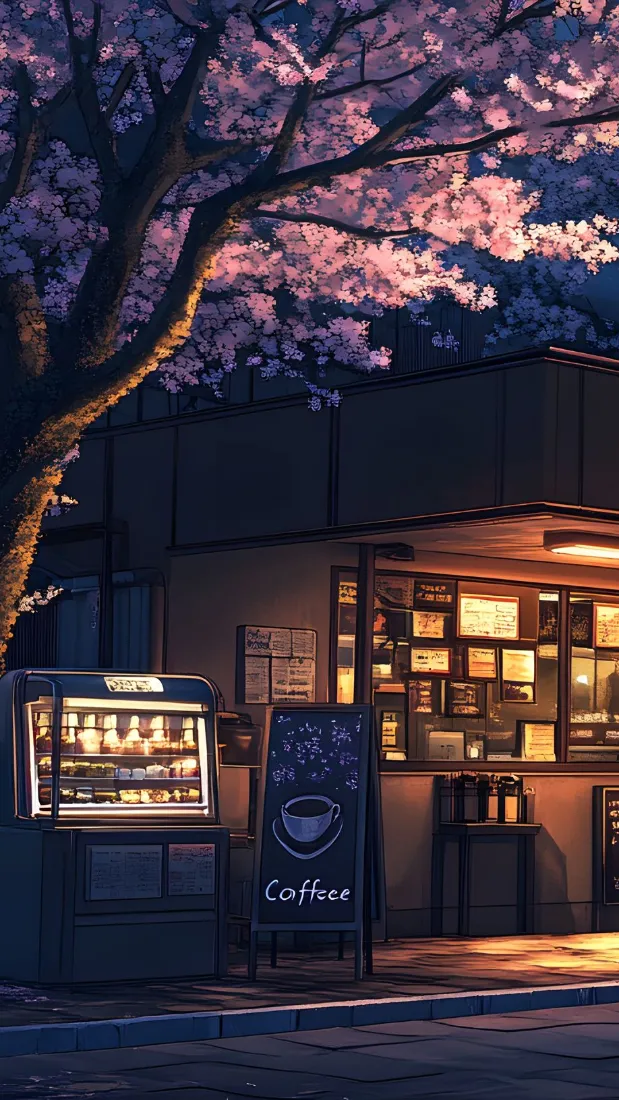 樱花手机壁纸｜咖啡背景图片 - 浪漫夜景「哲风壁纸」