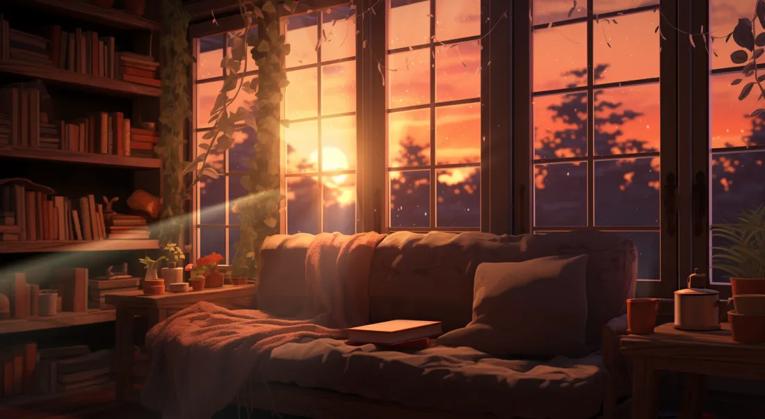 3k插画壁纸|温馨书房背景图片 - 夕阳沙发场景「哲风壁纸」 3k插画壁纸|温馨书房背景图片 - 夕阳沙发场景「哲风壁纸」