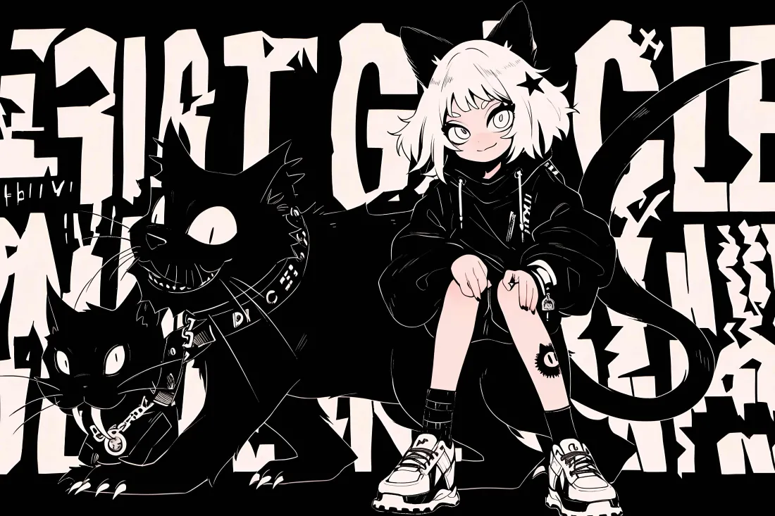 4k搞怪插画少女与黑猫背景图片 - 个性风「哲风壁纸」 4k搞怪插画少女与黑猫背景图片 - 个性风「哲风壁纸」