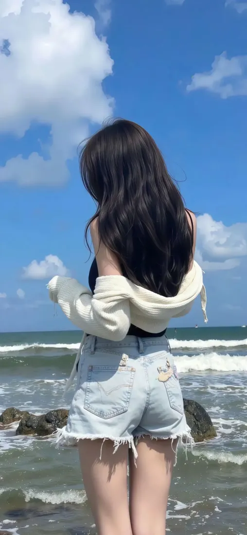 美女海边背影手机壁纸｜海边背景图片 - 唯美风「哲风壁纸」