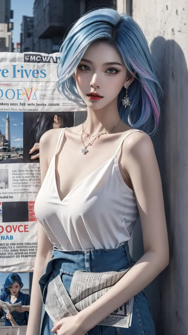 报纸墙少女手机壁纸|超清手机背景图片 - 蓝发少女「哲风壁纸」 报纸墙少女手机壁纸|超清手机背景图片 - 蓝发少女「哲风壁纸」