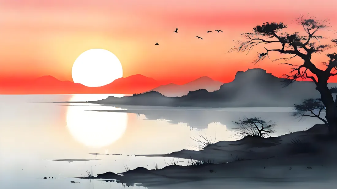 5k墨画壁纸|江边夕阳背景图片 - 绝美意境「哲风壁纸」 5k墨画壁纸|江边夕阳背景图片 - 绝美意境「哲风壁纸」