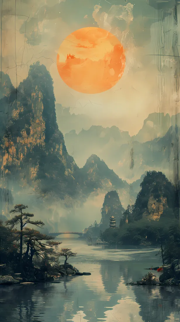 水墨山水手机手机壁纸|山水背景图片 - 圆月美景「哲风壁纸」 水墨山水手机手机壁纸|山水背景图片 - 圆月美景「哲风壁纸」
