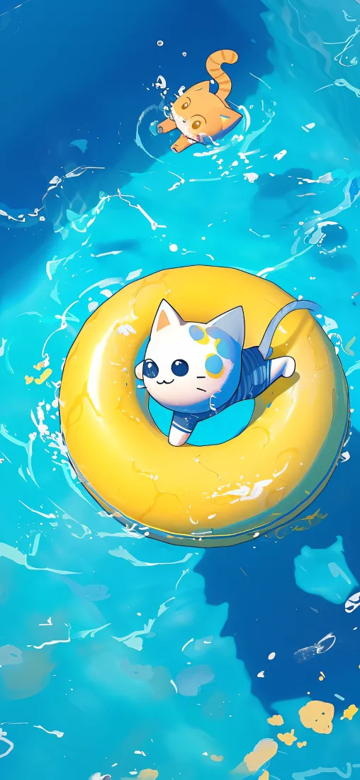 猫咪泳池手机壁纸｜可爱猫咪泳池背景图片 - 萌趣「哲风壁纸」