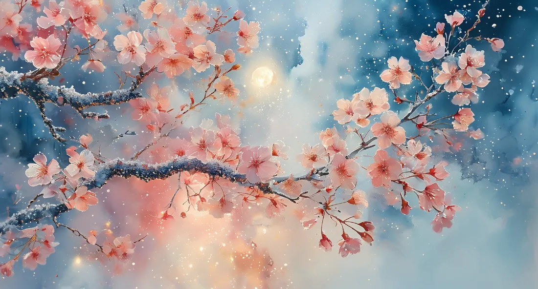 2k梅花梦幻背景图片 - 月亮天空景致「哲风壁纸」