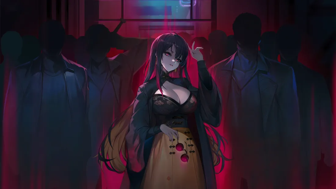 15k暗黑动漫美女壁纸｜红衣长发少女背景图片 - 诡秘氛围「哲风壁纸」