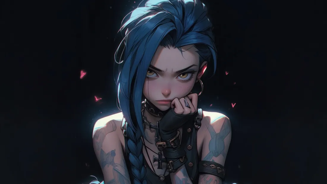 4k金克斯壁纸｜暗调蓝发少女背景图片 - 酷炫暗黑「哲风壁纸」