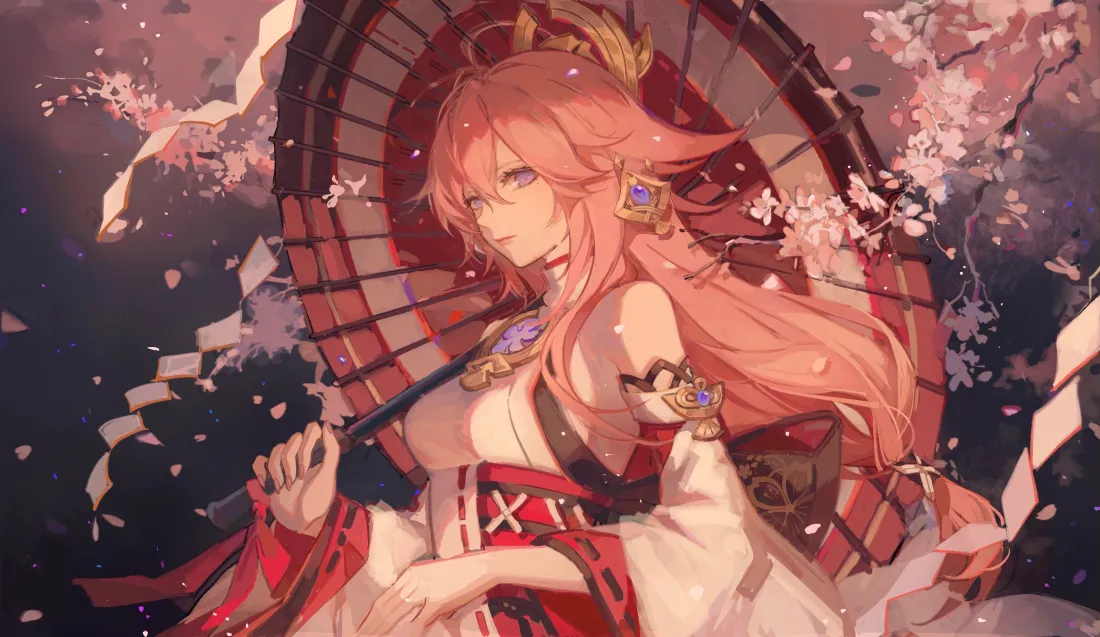4k和服少女壁纸｜樱花伞背景图片 - 动漫美女「哲风壁纸」