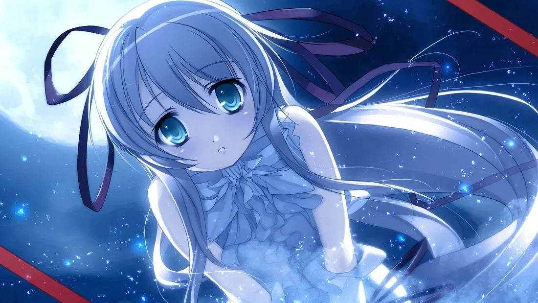2k蓝发少女壁纸|星空背景图片 - 二次元美少女「哲风壁纸」 蓝发蓝眼二次元少女置身星空月夜下,长发飘逸,氛围梦幻空灵。