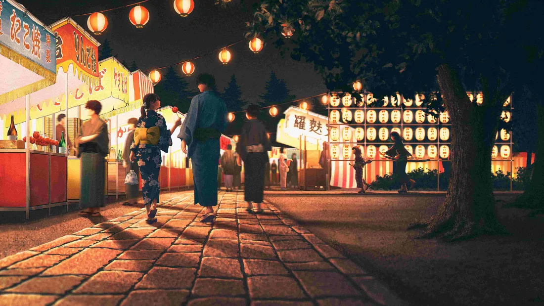 4k和服漫步壁纸｜夜景市集背景图片 - 夏夜祭「哲风壁纸」