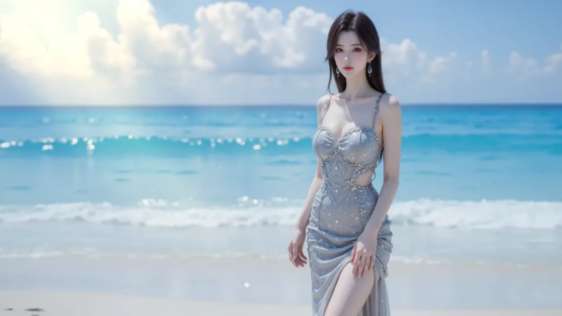 4k海滨丽人壁纸｜蓝海背景图片 - 清纯美女「哲风壁纸」