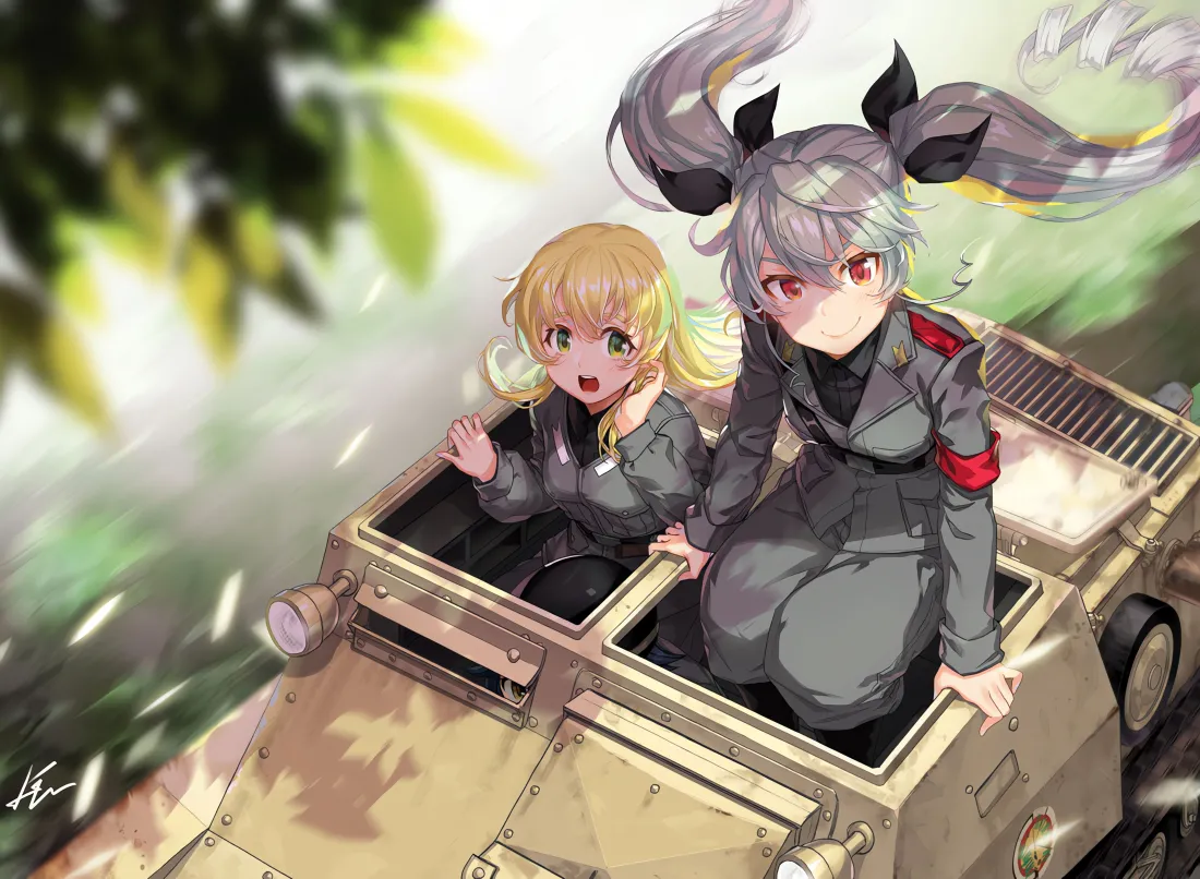 4k双马尾少女战车壁纸｜户外背景图片 - 二次元「哲风壁纸」