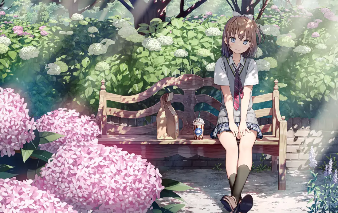 4k绣球花少女壁纸|长椅花园背景图片 - 二次元「哲风壁纸」 4k绣球花少女壁纸|长椅花园背景图片 - 二次元「哲风壁纸」