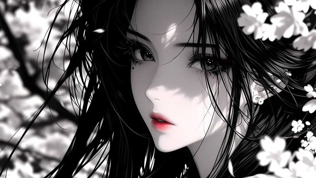 4k国风美女壁纸｜水墨插图背景图片 - 青丝白花「哲风壁纸」