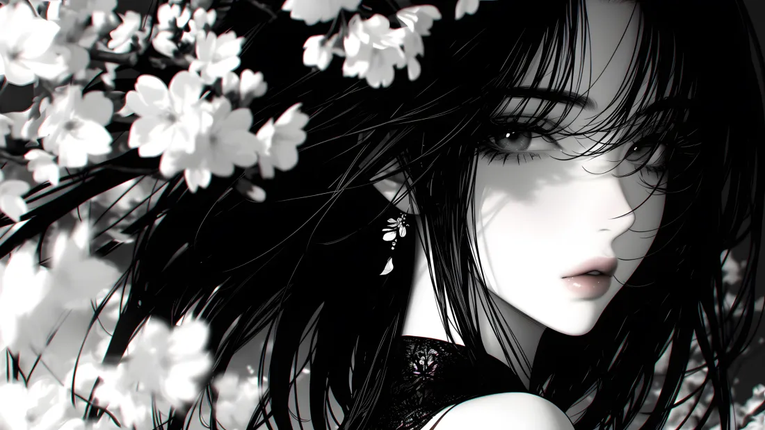 4k水墨国风美女壁纸|黑白花卉背景图片 - 插画「哲风壁纸」 4k水墨国风美女壁纸|黑白花卉背景图片 - 插画「哲风壁纸」