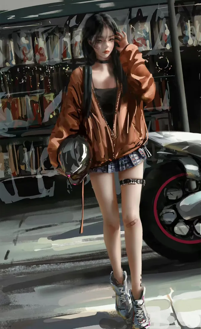 潮酷少女手机壁纸｜街头摩托车背景图片 - 个性「哲风壁纸」
