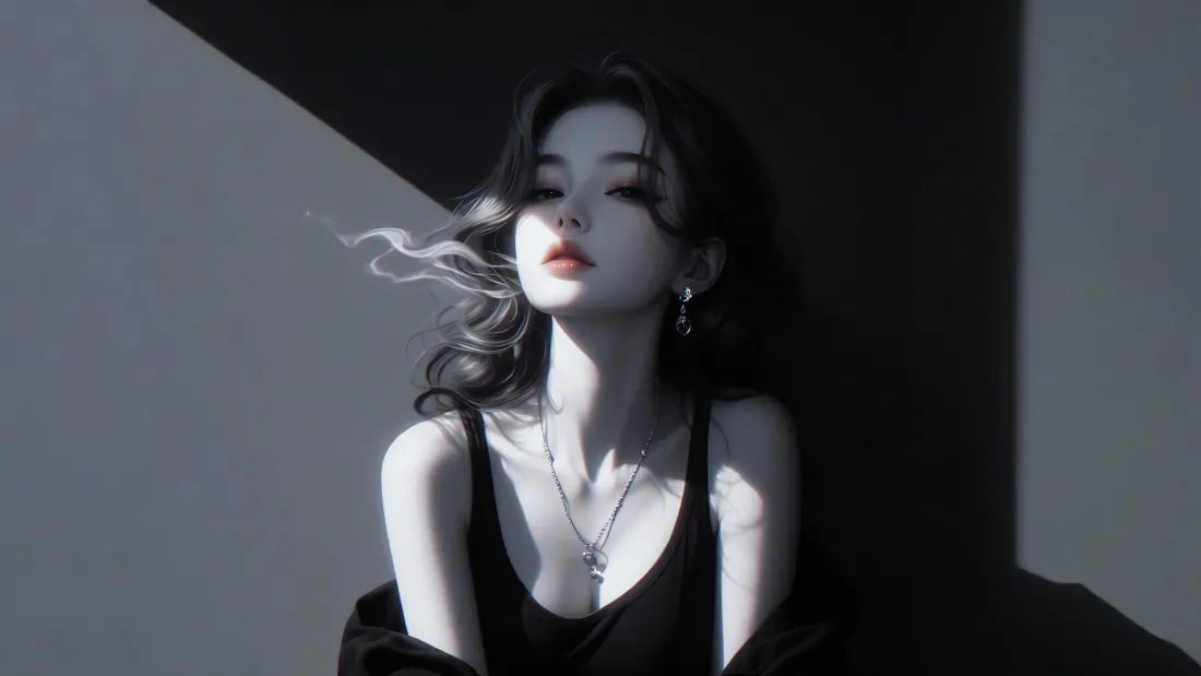 4k插画美女壁纸｜烟雾背景图片 - 吸烟有害「哲风壁纸」
