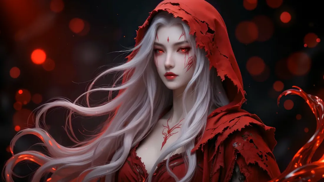 2k(红瞳魔姬壁纸｜暗黑银发背景图片 - 神秘角色)「哲风壁纸」