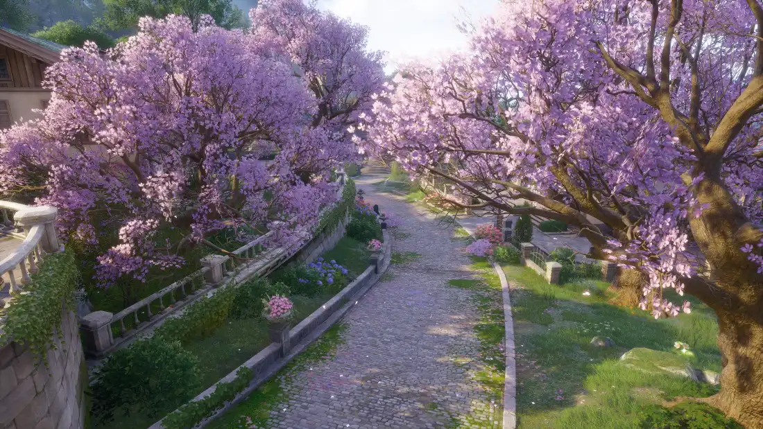 4k紫花小径壁纸｜田园风景背景图片 - 自然美景「哲风壁纸」