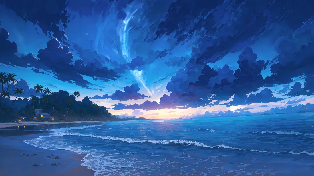 4k闪电夜空壁纸｜海浪沙滩背景图片 - 自然「哲风壁纸」