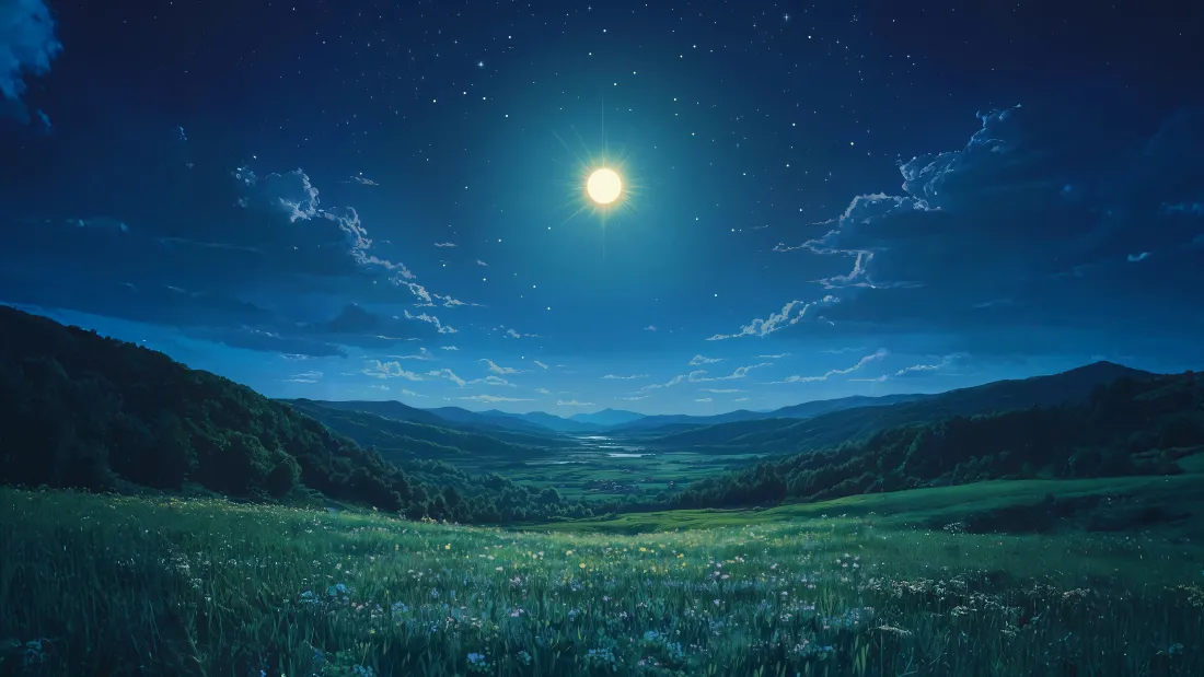 4k明月壁纸｜旷野草地背景图片 - 静谧夜晚「哲风壁纸」