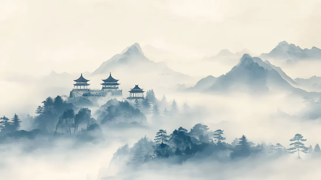 4k水墨意境壁纸｜国风山水背景图片 - 古建云雾「哲风壁纸」