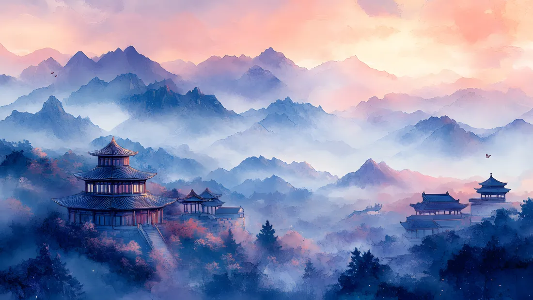 6k水墨意境壁纸｜国风山水背景图片 - 古建筑群「哲风壁纸」