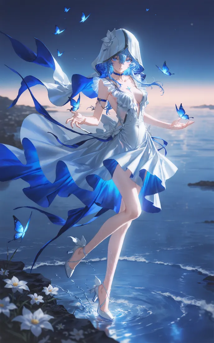 蓝蝶少女手机壁纸|海边夜景背景图片 - 梦幻蓝调「哲风壁纸」 蓝蝶少女手机壁纸|海边夜景背景图片 - 梦幻蓝调「哲风壁纸」