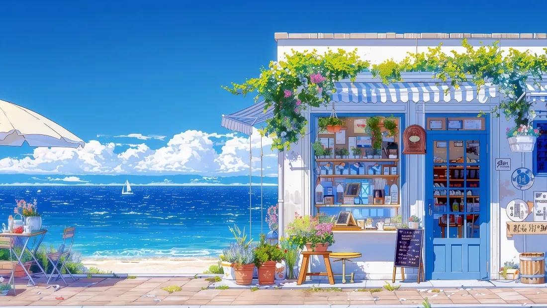 4k夏日壁纸｜碧海蓝天背景图片 - 滨海小店「哲风壁纸」