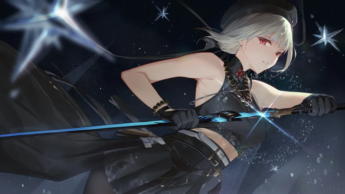 6k剑姬壁纸｜星空背景图片 - 美少女持剑「哲风壁纸」