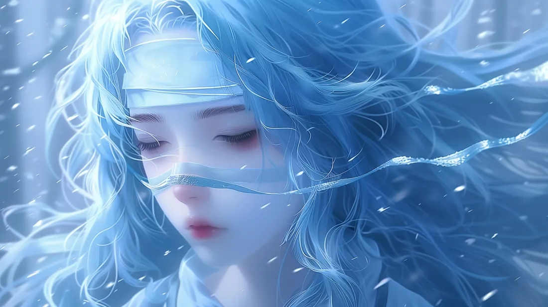 4k长发壁纸 - 动漫 - 少女 - 蓝色「哲风壁纸」