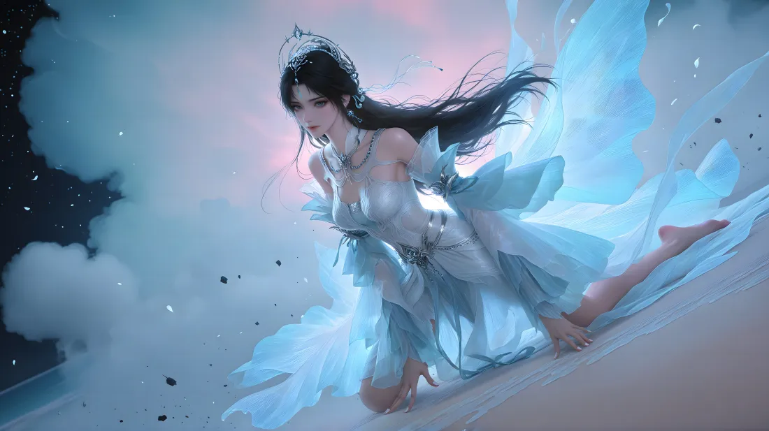 5k清漪完美世界壁纸｜蓝色长裙背景 - 仙女「哲风壁纸」