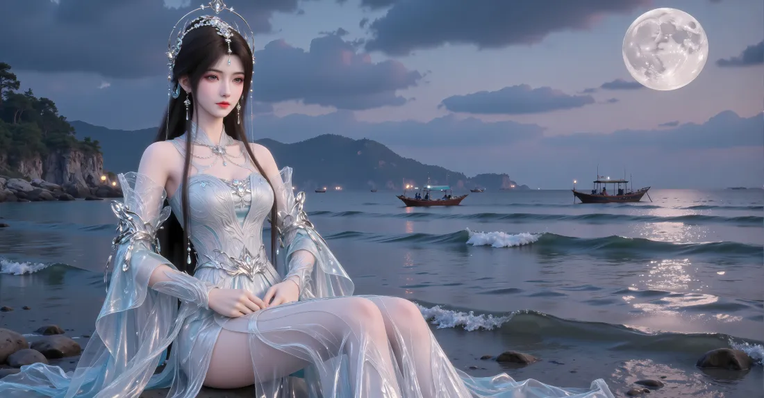 6k清漪完美世界壁纸｜海边月夜背景图片 - 古风「哲风壁纸」