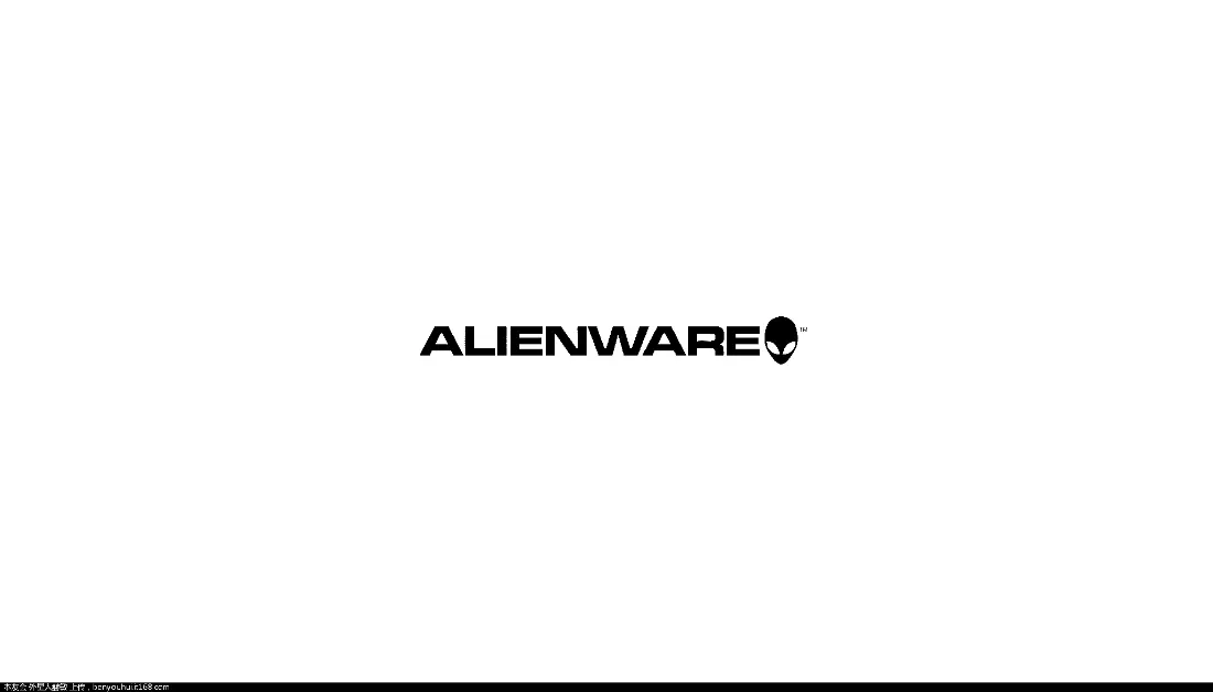 纯白背景中央的黑色ALIENWARE品牌文字与外星人头像标志