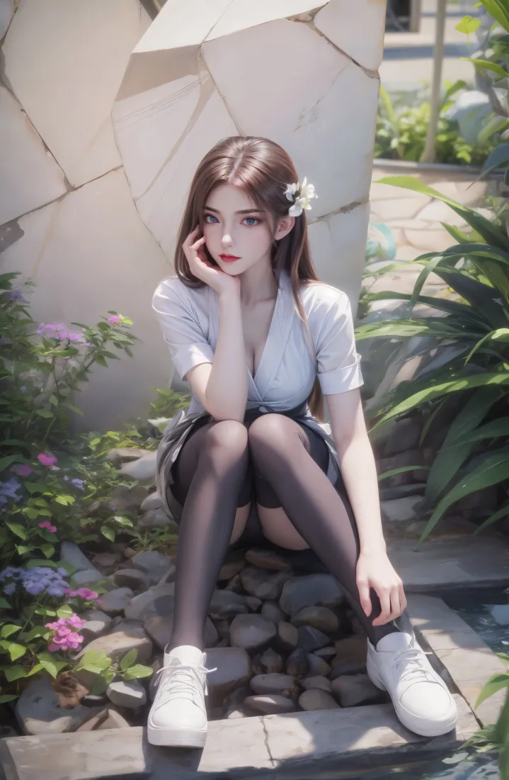 4kAI壁纸 - 美图 - 黑色丝袜 - 粉色花朵「哲风壁纸」