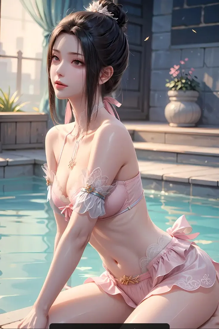 4k户外壁纸 - AI - 美女 - 泳池「哲风壁纸」