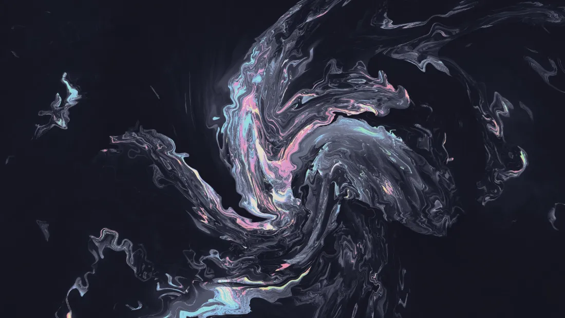 深色背景上粉青点缀的灰黑流体漩涡抽象纹理