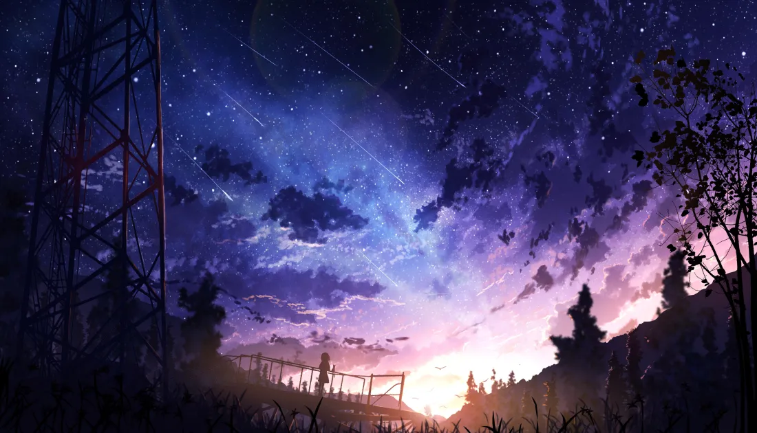 5k星空铁塔壁纸｜黄昏背景 - 风景「哲风壁纸」