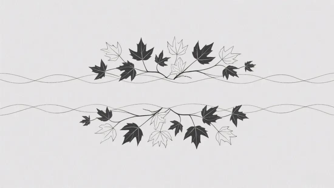 3k黑白树叶壁纸|线条画背景图片 - 艺术画「哲风壁纸」 浅灰背景上两组对称的黑白枫叶枝蔓线条装饰图案