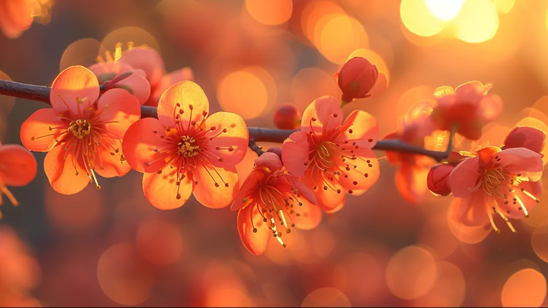 2k橙色花朵壁纸｜树枝背景图片 - 自然景观「哲风壁纸」