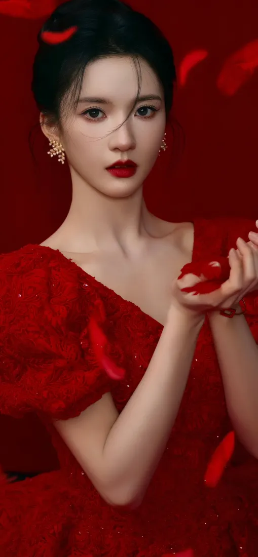 4k花瓣壁纸 - 美女 - 红色 - 红衣「哲风壁纸」